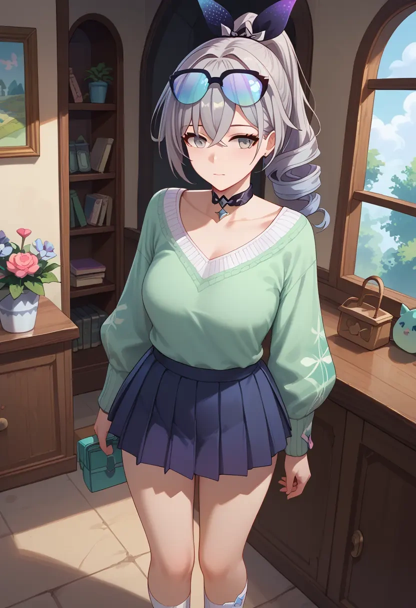 star rail,silver wolf,spring,student uniform,knit sweater  - 